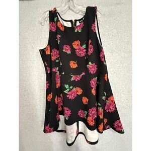 Torrid Dress Womens 3 Black Floral Fit Flare Sleeveless Scoop Neck Knee Length